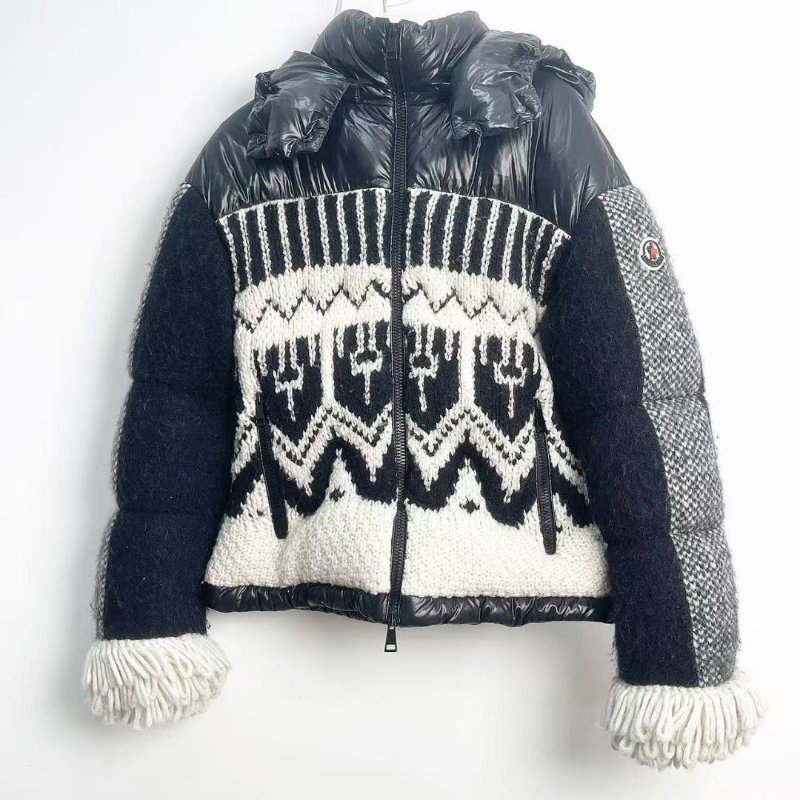 moncler FW21 Hyoseris系列提花針織拼接亮面短款羽絨外套0碼衣長51cm胸圍84cm 98新配件塵袋衣架-1