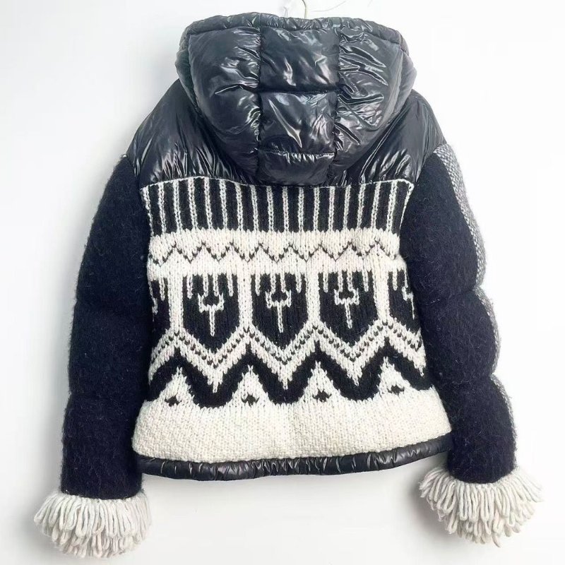 moncler FW21 Hyoseris系列提花針織拼接亮面短款羽絨外套0碼衣長51cm胸圍84cm 98新配件塵袋衣架-4