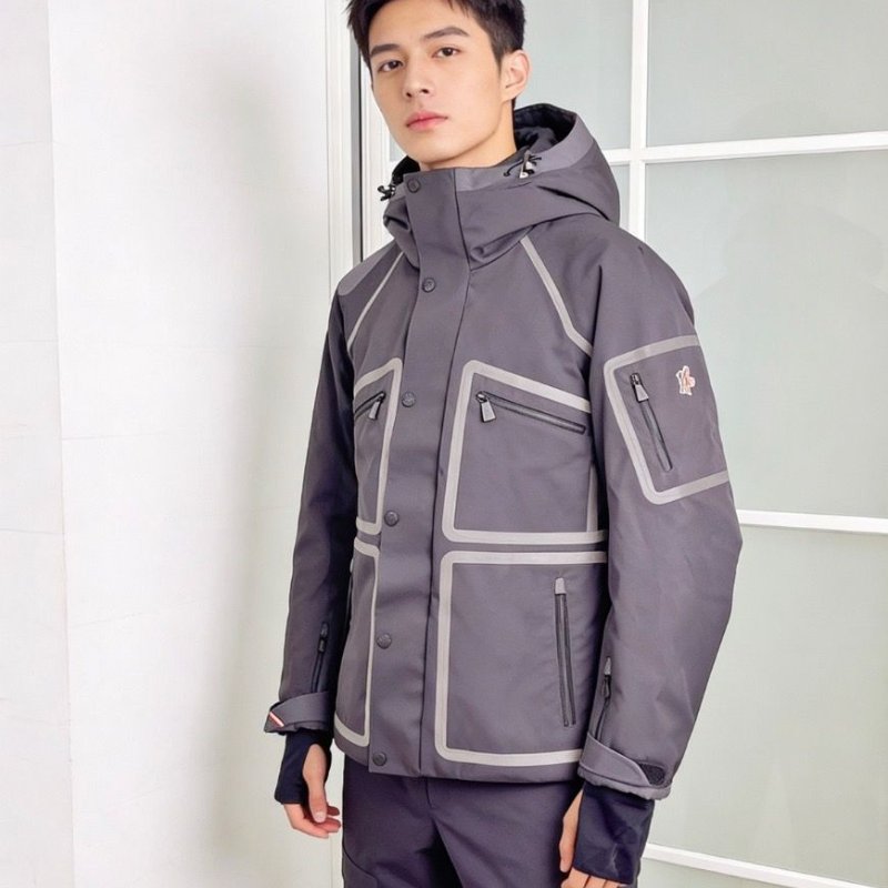 Moncler Grenoble灰色連帽戶外羽絨夾克加厚滑雪外套3碼胸圍110 98新配件塵袋衣架-0