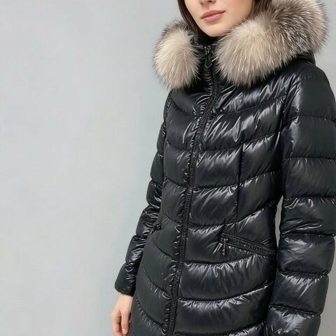 Moncler aphia黑色毛領長款羽絨外套1碼胸圍88衣長87 98新配件塵袋衣架