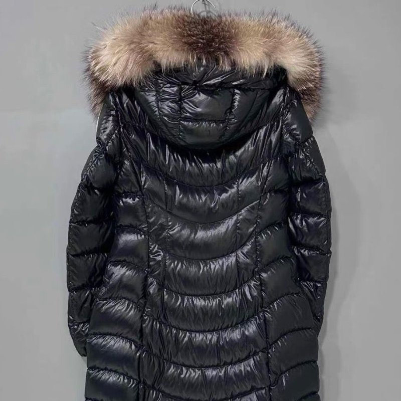 Moncler aphia黑色毛領長款羽絨外套1碼胸圍88衣長87 98新配件塵袋衣架-5