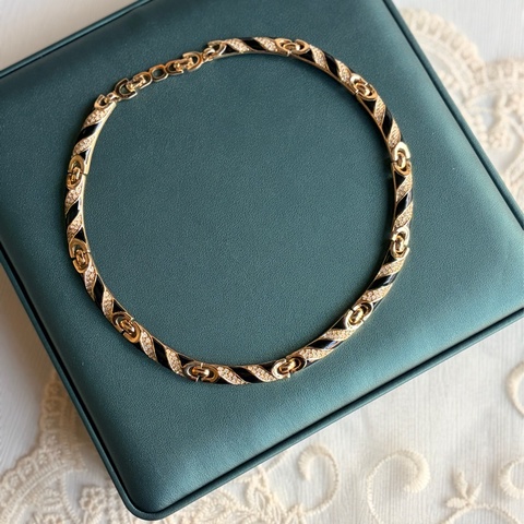 Christian Dior 黑琺瑯水鑽短項鏈 鎖骨鏈 choker 晚宴 派對 首飾