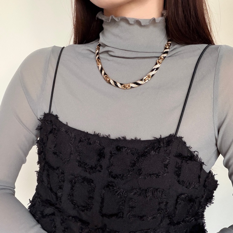 Christian Dior 黑琺瑯水鑽短項鏈 鎖骨鏈 choker 晚宴 派對 首飾-1