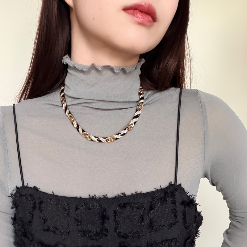 Christian Dior 黑琺瑯水鑽短項鏈 鎖骨鏈 choker 晚宴 派對 首飾-2