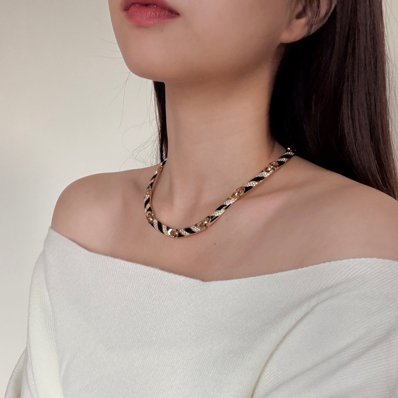 Christian Dior 黑琺瑯水鑽短項鏈 鎖骨鏈 choker 晚宴 派對 首飾-3
