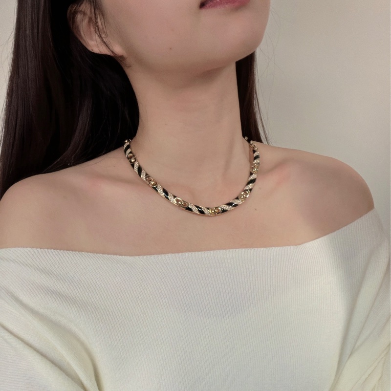 Christian Dior 黑琺瑯水鑽短項鏈 鎖骨鏈 choker 晚宴 派對 首飾-4