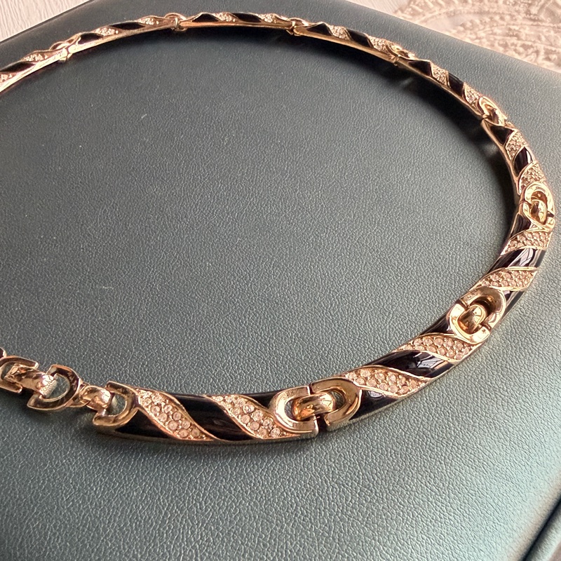 Christian Dior 黑琺瑯水鑽短項鏈 鎖骨鏈 choker 晚宴 派對 首飾-8