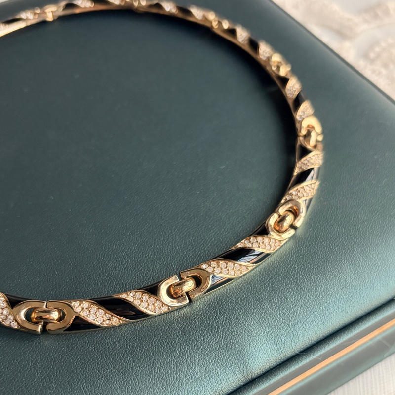 Christian Dior 黑琺瑯水鑽短項鏈 鎖骨鏈 choker 晚宴 派對 首飾-9