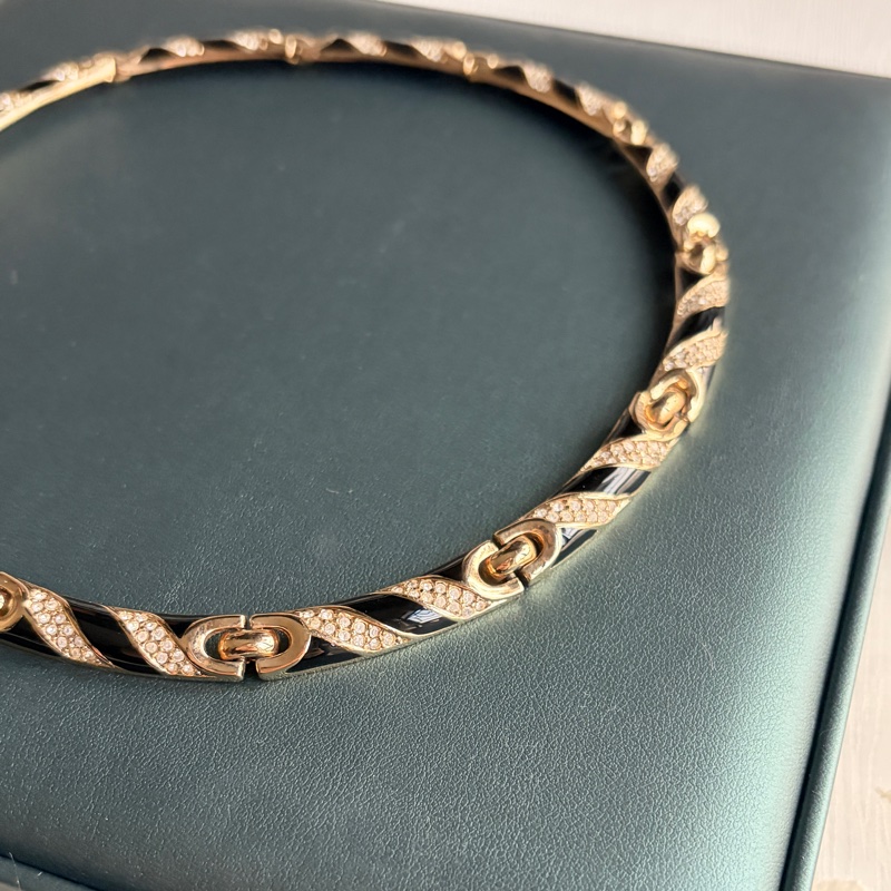 Christian Dior 黑琺瑯水鑽短項鏈 鎖骨鏈 choker 晚宴 派對 首飾-12