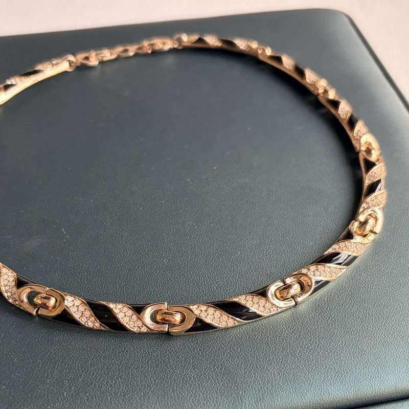 Christian Dior 黑琺瑯水鑽短項鏈 鎖骨鏈 choker 晚宴 派對 首飾-13