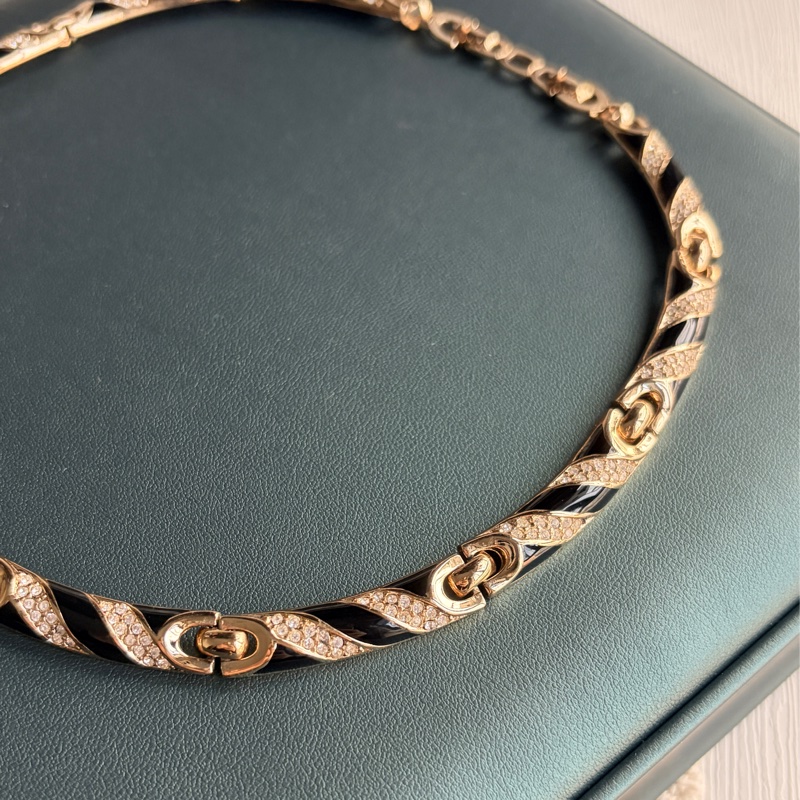 Christian Dior 黑琺瑯水鑽短項鏈 鎖骨鏈 choker 晚宴 派對 首飾-14