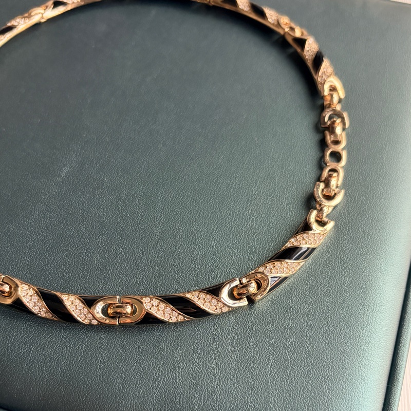 Christian Dior 黑琺瑯水鑽短項鏈 鎖骨鏈 choker 晚宴 派對 首飾-15