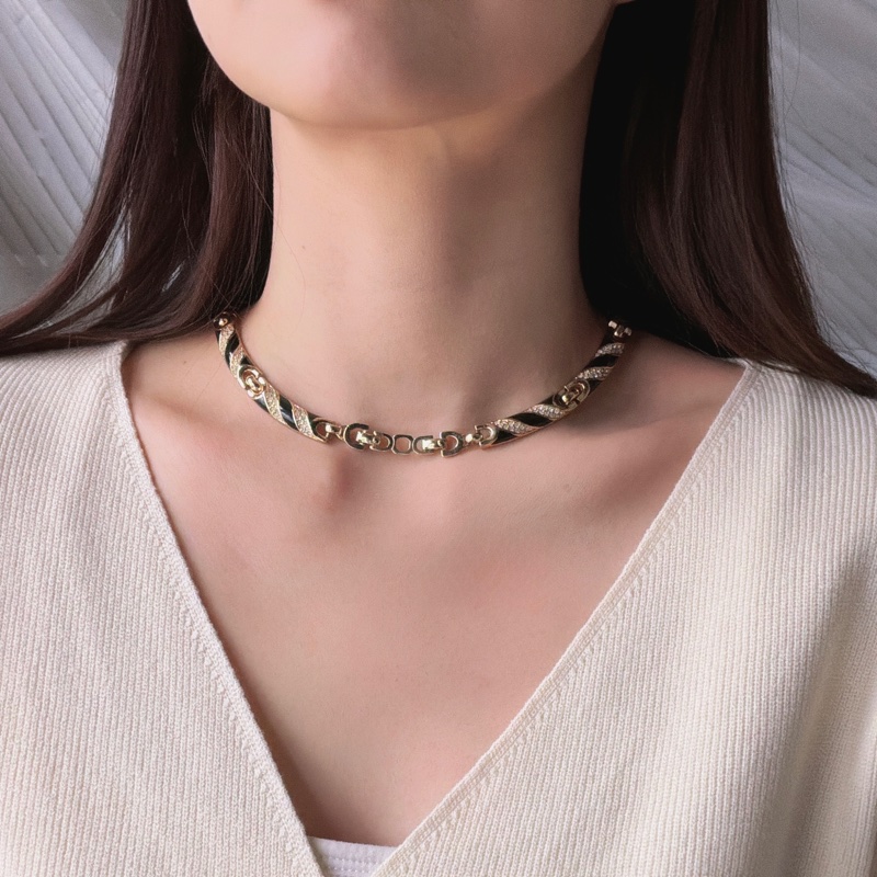 Christian Dior 黑琺瑯水鑽短項鏈 鎖骨鏈 choker 晚宴 派對 首飾-17