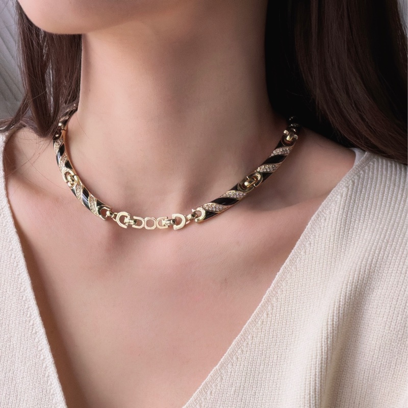 Christian Dior 黑琺瑯水鑽短項鏈 鎖骨鏈 choker 晚宴 派對 首飾-18