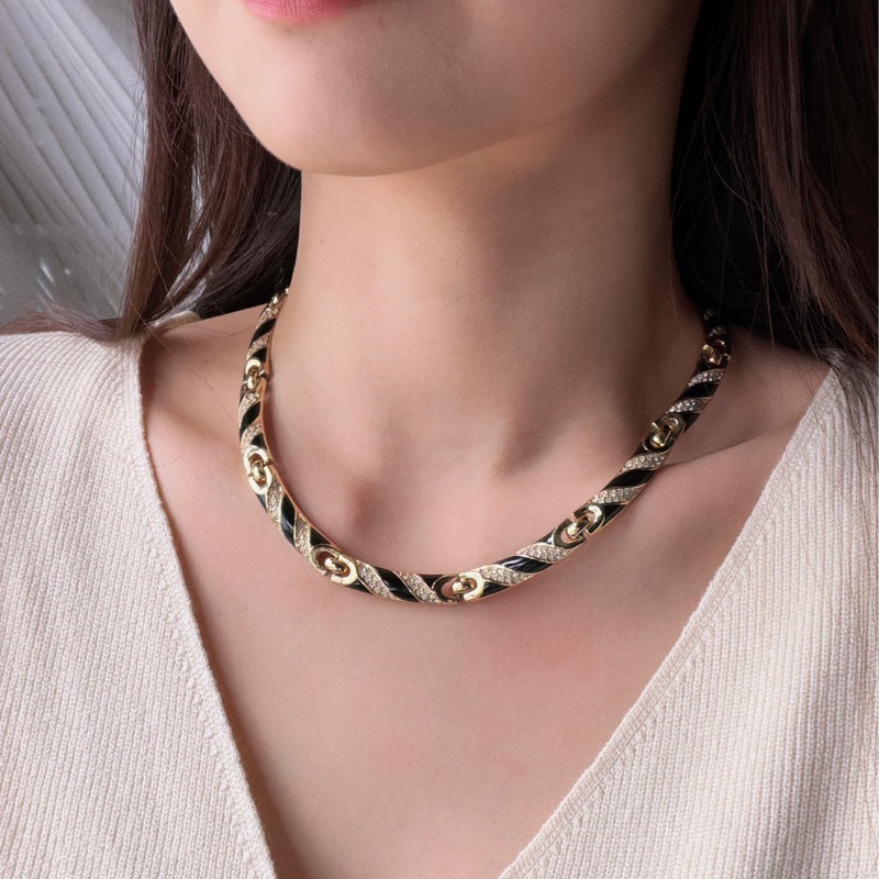 Christian Dior 黑琺瑯水鑽短項鏈 鎖骨鏈 choker 晚宴 派對 首飾-19