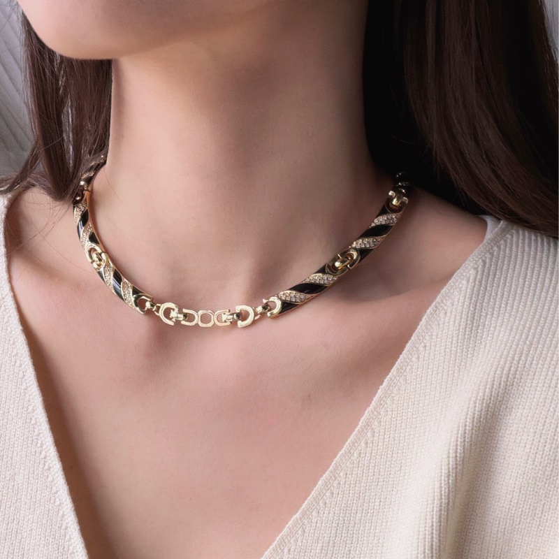 Christian Dior 黑琺瑯水鑽短項鏈 鎖骨鏈 choker 晚宴 派對 首飾-8