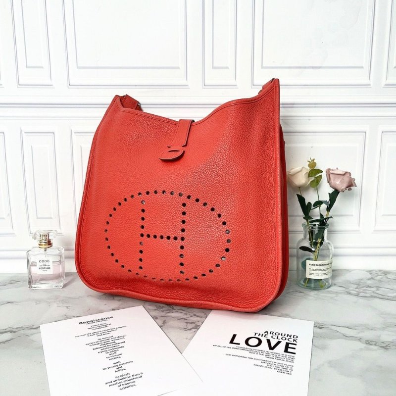 Hermes evelyne31紅色銀扣肩背斜背包框M刻 TC皮 31×32×9.5 98新配件塵袋-3
