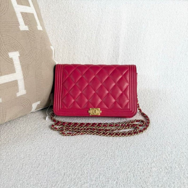 Chanel Leboywoc鏈條包 玫紅色金扣19*13*4 98新配件塵袋保卡-1