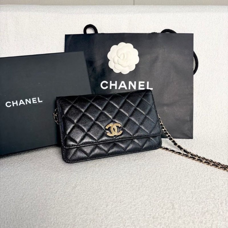 Chanel 22k浮雕雙C扣woc鏈條包 芯片款19*12.5*4 99新配件盒子塵袋-2