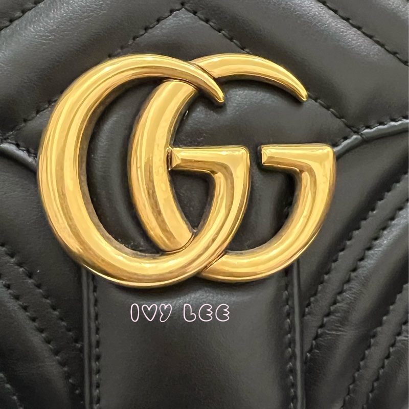 GUCCI498100 經典GG Marmont 仿舊金色 LOGO牛皮 藍紅白背帶 斜背包 相機包 黑 正品 二手精品-2