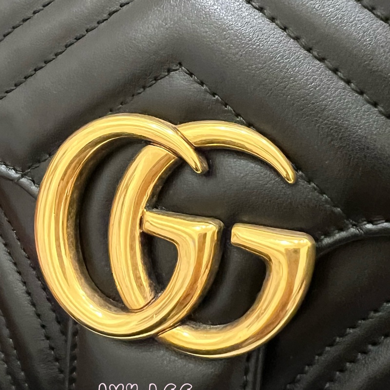 GUCCI498100 經典GG Marmont 仿舊金色 LOGO牛皮 藍紅白背帶 斜背包 相機包 黑 正品 二手精品-4