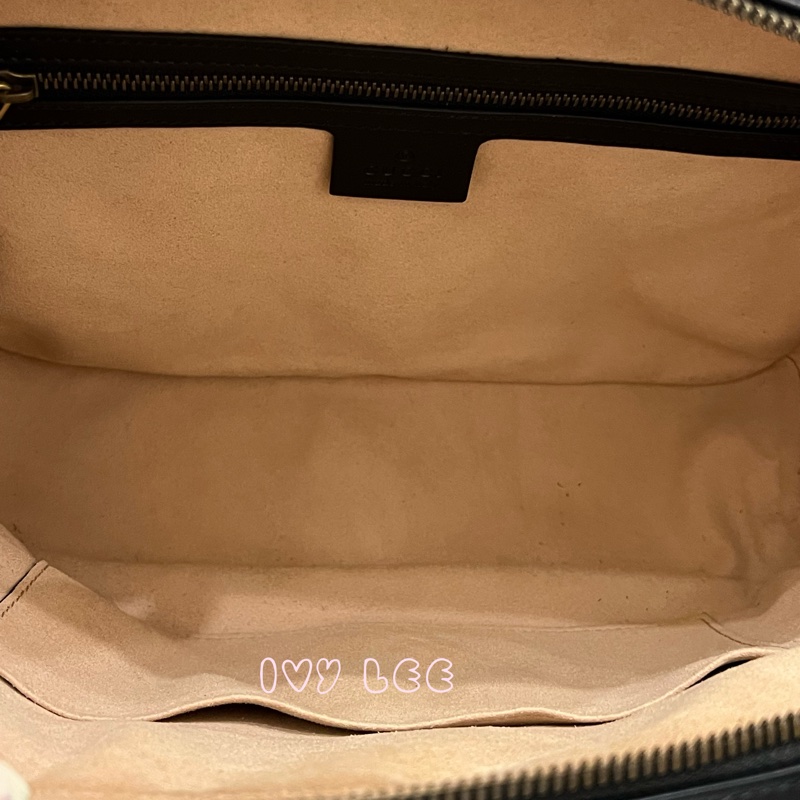 GUCCI498100 經典GG Marmont 仿舊金色 LOGO牛皮 藍紅白背帶 斜背包 相機包 黑 正品 二手精品-8