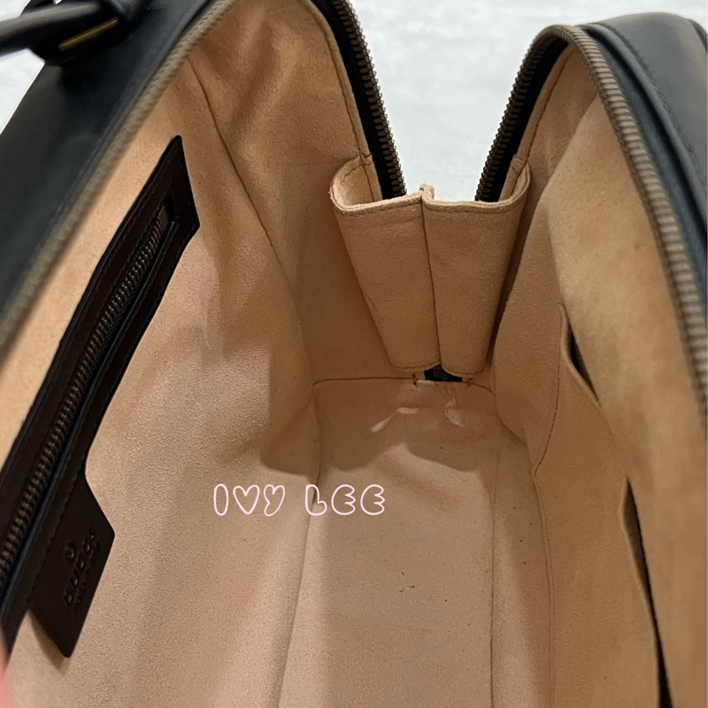 GUCCI498100 經典GG Marmont 仿舊金色 LOGO牛皮 藍紅白背帶 斜背包 相機包 黑 正品 二手精品-9