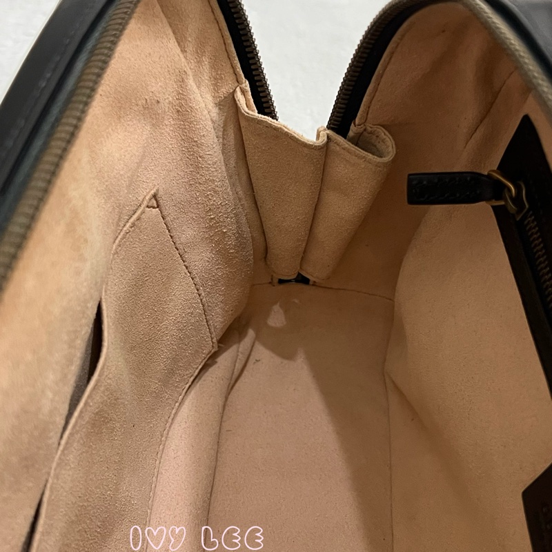 GUCCI498100 經典GG Marmont 仿舊金色 LOGO牛皮 藍紅白背帶 斜背包 相機包 黑 正品 二手精品-10