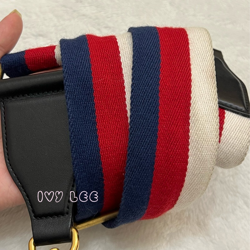 GUCCI498100 經典GG Marmont 仿舊金色 LOGO牛皮 藍紅白背帶 斜背包 相機包 黑 正品 二手精品-14