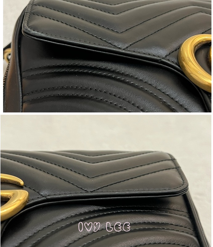 GUCCI498100 經典GG Marmont 仿舊金色 LOGO牛皮 藍紅白背帶 斜背包 相機包 黑 正品 二手精品-18