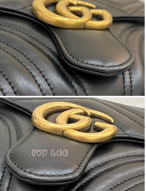 GUCCI498100 經典GG Marmont 仿舊金色 LOGO牛皮 藍紅白背帶 斜背包 相機包 黑 正品 二手精品-19