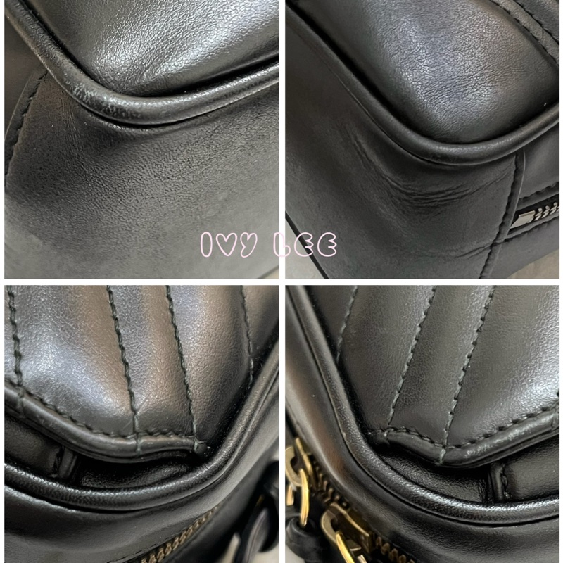 GUCCI498100 經典GG Marmont 仿舊金色 LOGO牛皮 藍紅白背帶 斜背包 相機包 黑 正品 二手精品-20