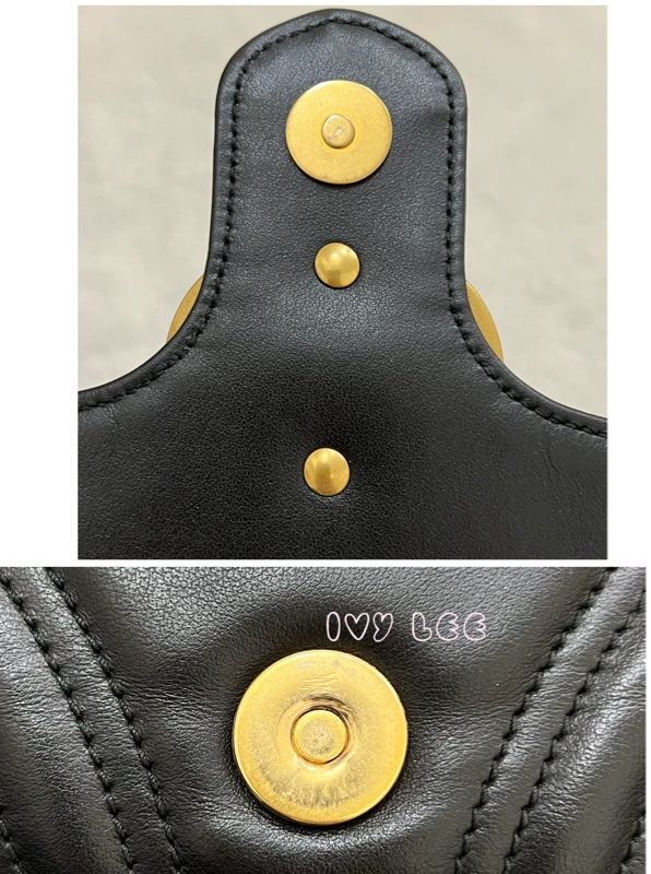 GUCCI498100 經典GG Marmont 仿舊金色 LOGO牛皮 藍紅白背帶 斜背包 相機包 黑 正品 二手精品-25