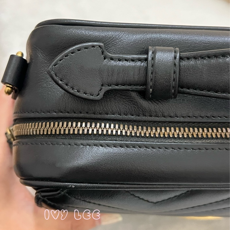 GUCCI498100 經典GG Marmont 仿舊金色 LOGO牛皮 藍紅白背帶 斜背包 相機包 黑 正品 二手精品-26