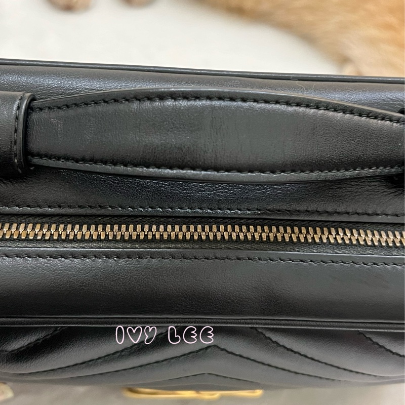 GUCCI498100 經典GG Marmont 仿舊金色 LOGO牛皮 藍紅白背帶 斜背包 相機包 黑 正品 二手精品-27