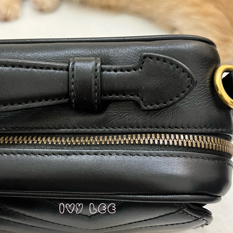 GUCCI498100 經典GG Marmont 仿舊金色 LOGO牛皮 藍紅白背帶 斜背包 相機包 黑 正品 二手精品-28