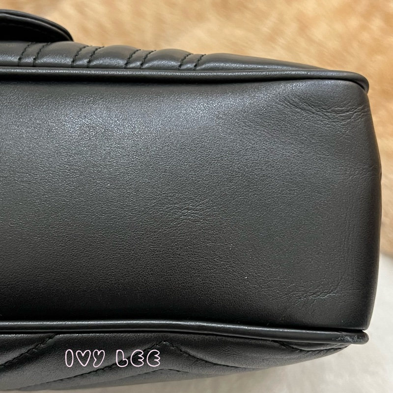 GUCCI498100 經典GG Marmont 仿舊金色 LOGO牛皮 藍紅白背帶 斜背包 相機包 黑 正品 二手精品-31