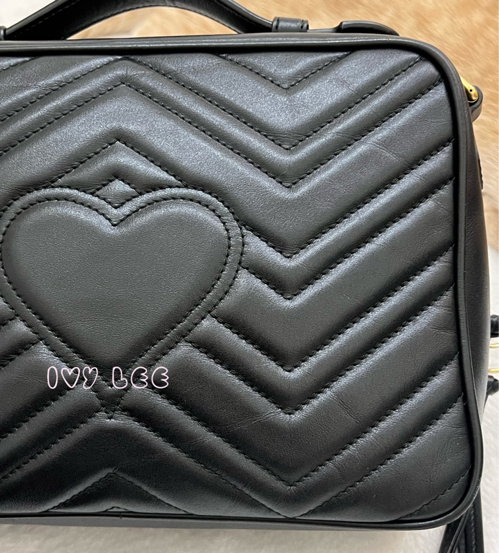 GUCCI498100 經典GG Marmont 仿舊金色 LOGO牛皮 藍紅白背帶 斜背包 相機包 黑 正品 二手精品-33