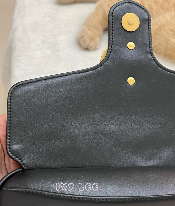 GUCCI498100 經典GG Marmont 仿舊金色 LOGO牛皮 藍紅白背帶 斜背包 相機包 黑 正品 二手精品-35