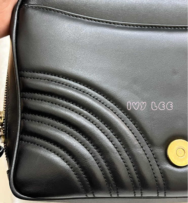 GUCCI498100 經典GG Marmont 仿舊金色 LOGO牛皮 藍紅白背帶 斜背包 相機包 黑 正品 二手精品-36