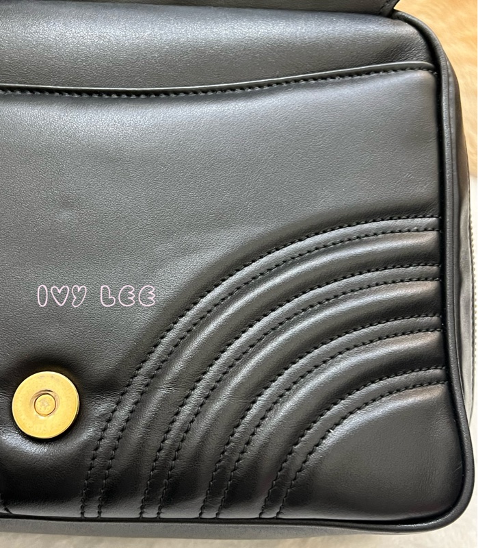 GUCCI498100 經典GG Marmont 仿舊金色 LOGO牛皮 藍紅白背帶 斜背包 相機包 黑 正品 二手精品-37