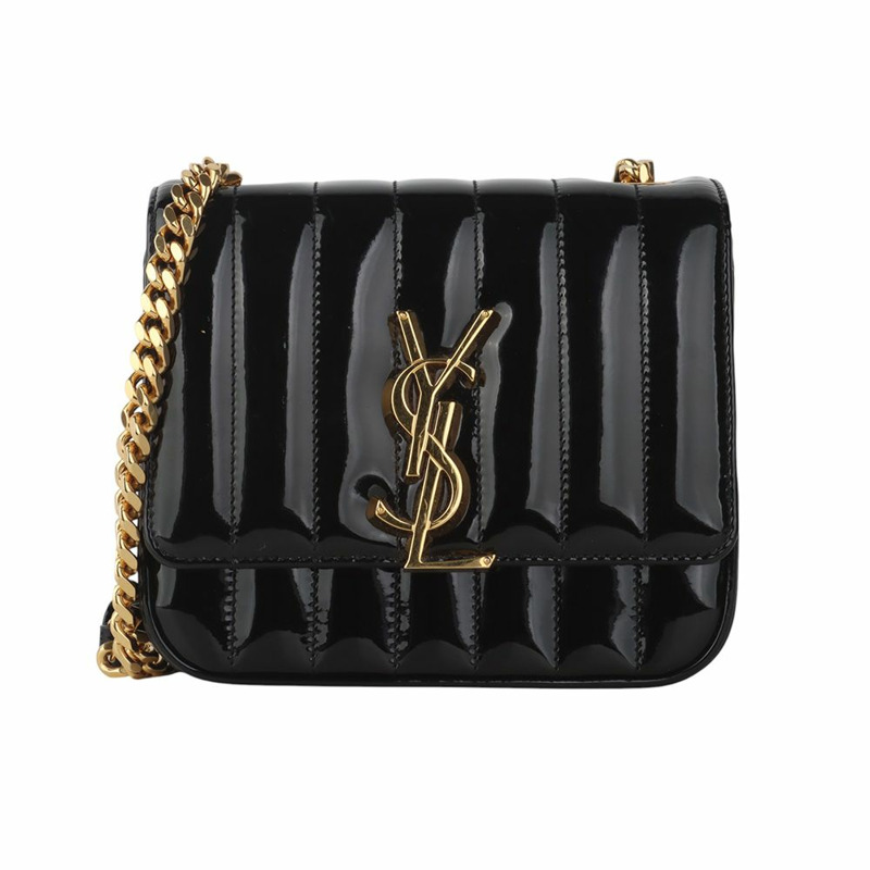 【包稅】SAINT LAURENT 馬特拉塞凸紋漆皮 Vicky 手袋（小號）35230-7-0