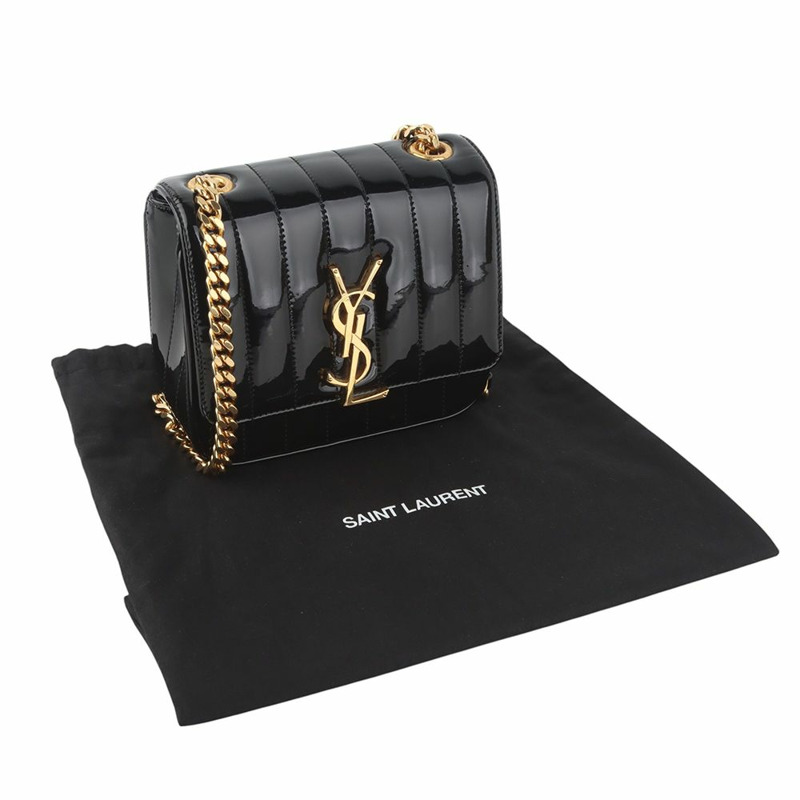 【包稅】SAINT LAURENT 馬特拉塞凸紋漆皮 Vicky 手袋（小號）35230-7-7