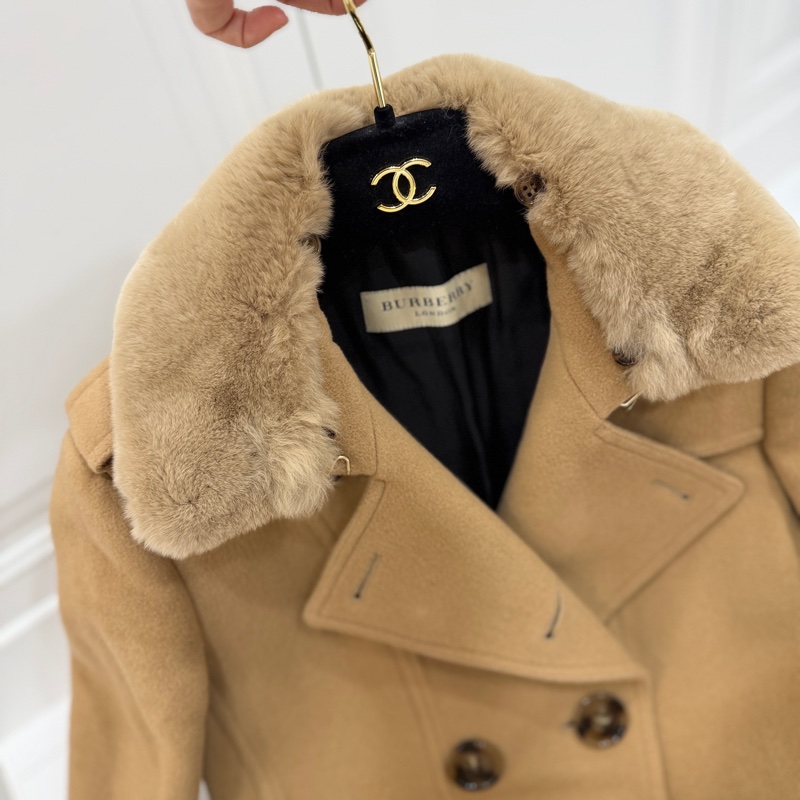 BURBERR 經典 排釦 棕色 卡其 毛領 羊毛大衣 短大衣 夾克 外套-1