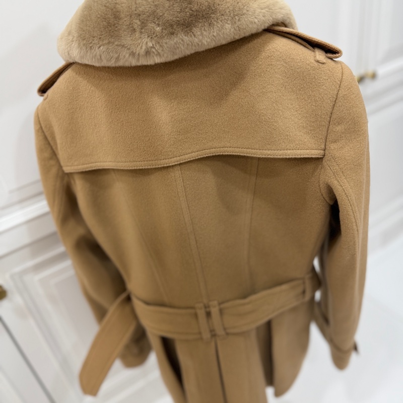 BURBERR 經典 排釦 棕色 卡其 毛領 羊毛大衣 短大衣 夾克 外套-9