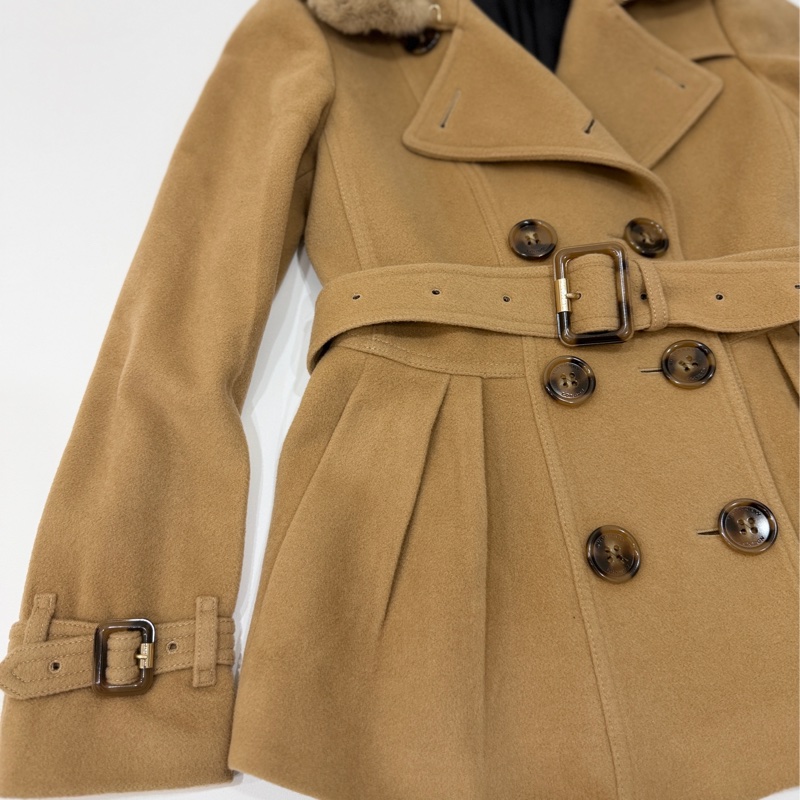 BURBERR 經典 排釦 棕色 卡其 毛領 羊毛大衣 短大衣 夾克 外套-15