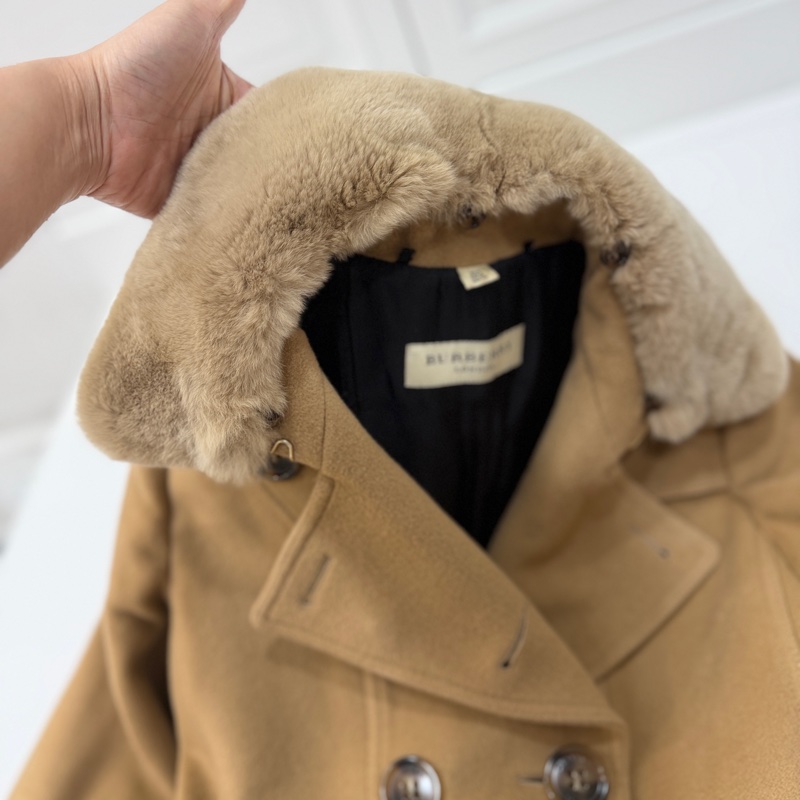 BURBERR 經典 排釦 棕色 卡其 毛領 羊毛大衣 短大衣 夾克 外套-16