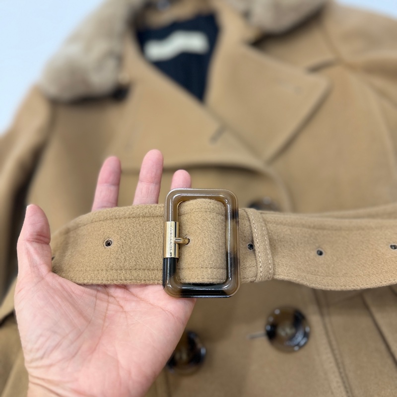 BURBERR 經典 排釦 棕色 卡其 毛領 羊毛大衣 短大衣 夾克 外套-20