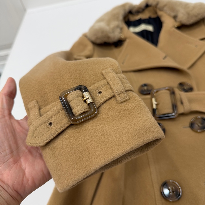 BURBERR 經典 排釦 棕色 卡其 毛領 羊毛大衣 短大衣 夾克 外套-22