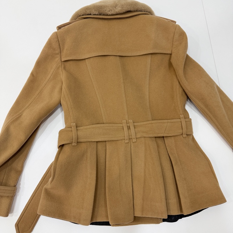 BURBERR 經典 排釦 棕色 卡其 毛領 羊毛大衣 短大衣 夾克 外套-23